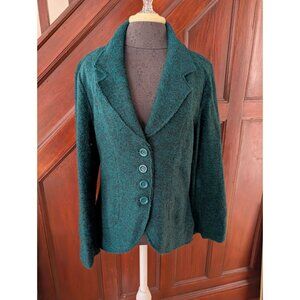 Valerie Bertinelli Womens Blazer Size L Wool Blend Teal Button-Front